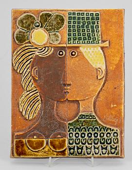 VÄGGPLAKETT, stengods, Stig Lindberg, Gustavsberg. Sign.