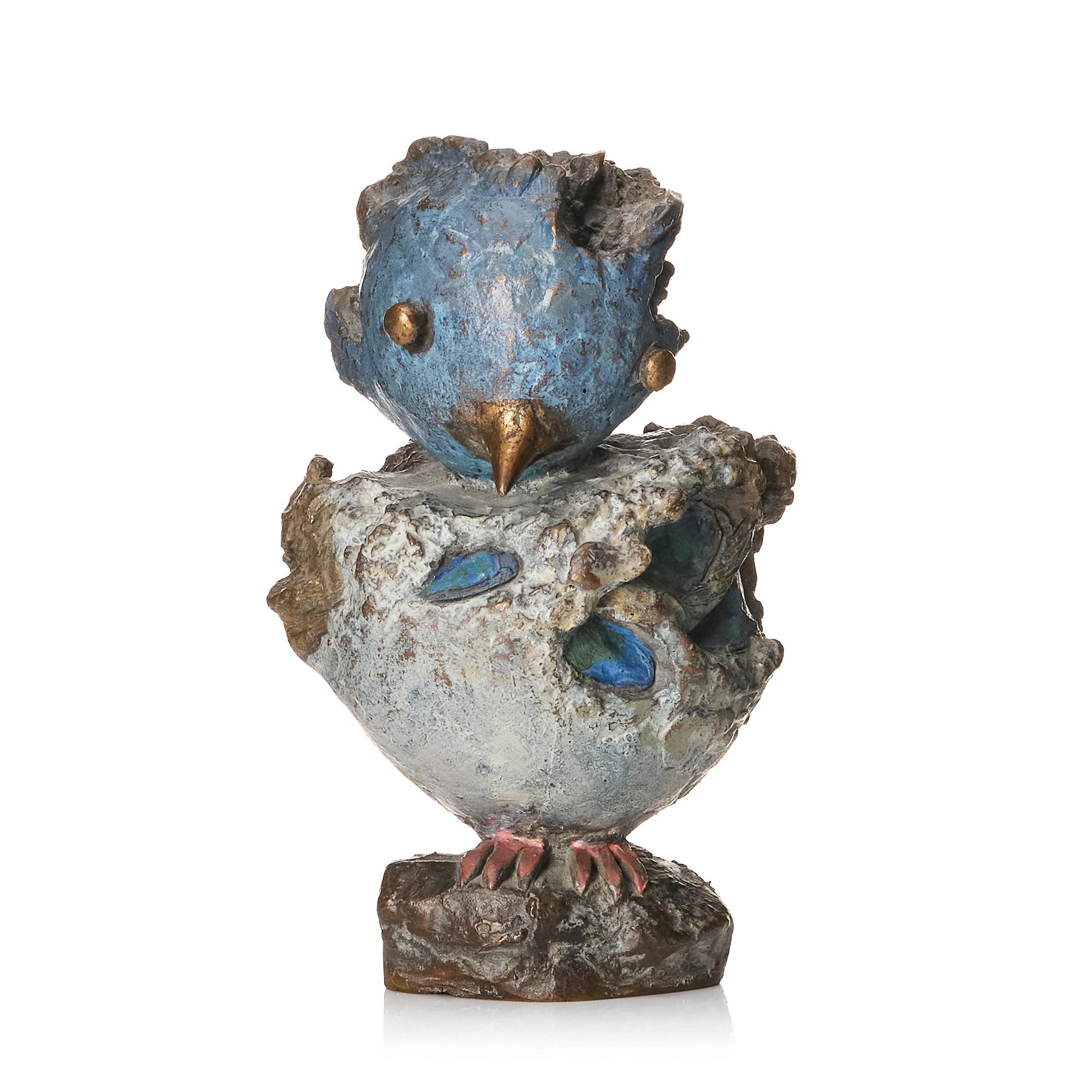 Tyra Lundgren, a patinated and painted bronze sculpture of a bird, Sweden, probably 1970s.