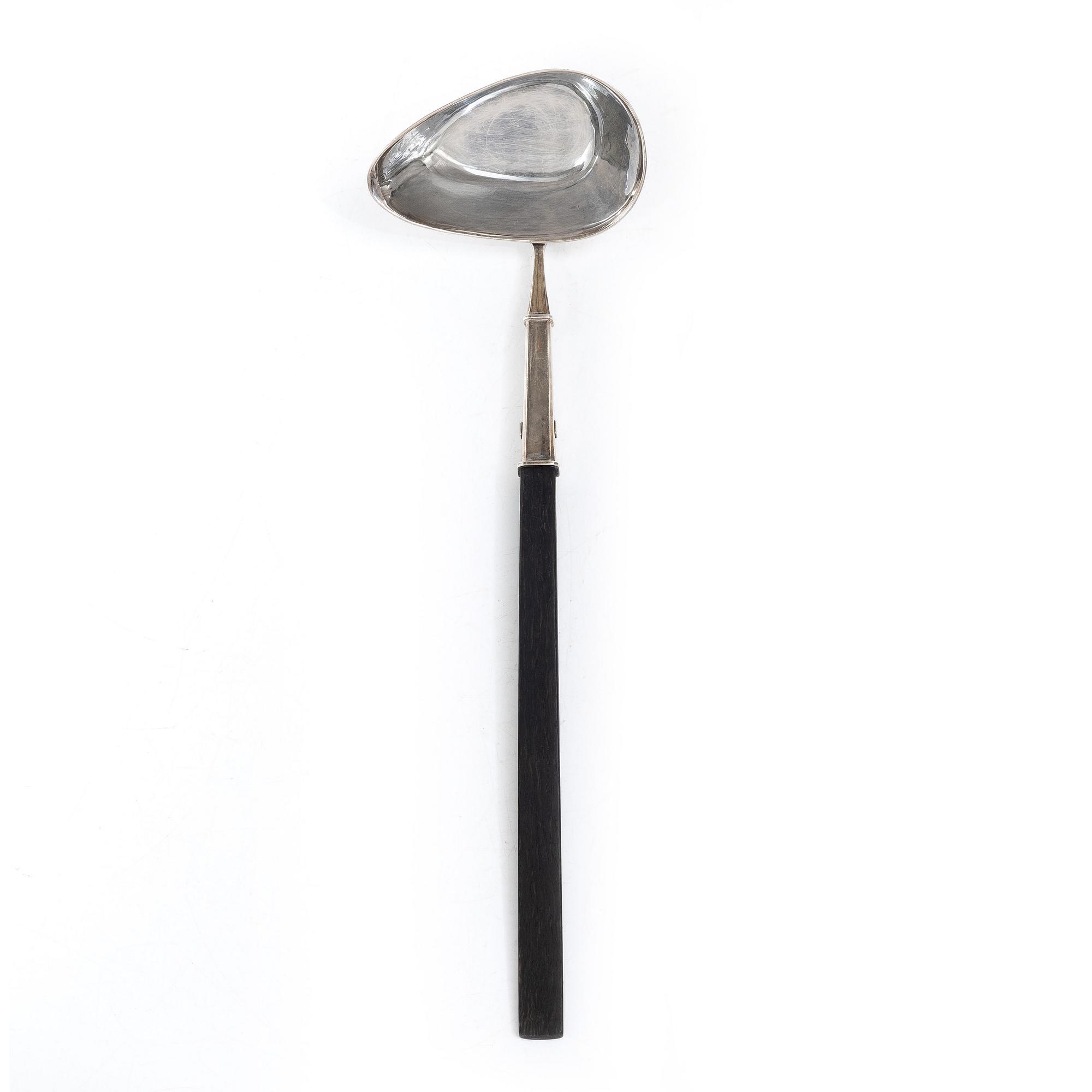Claës E. Giertta, Soup ladle, sterling silver and wood, Stockholm, 1975.