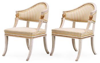 A pair of late Gustavian early 19th century armchairs by L. Fahlberg.