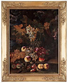 Bartolomeo Castelli il Giovanni ("Spadino") Tillskriven, Stilleben med druvor, persikor och päron.