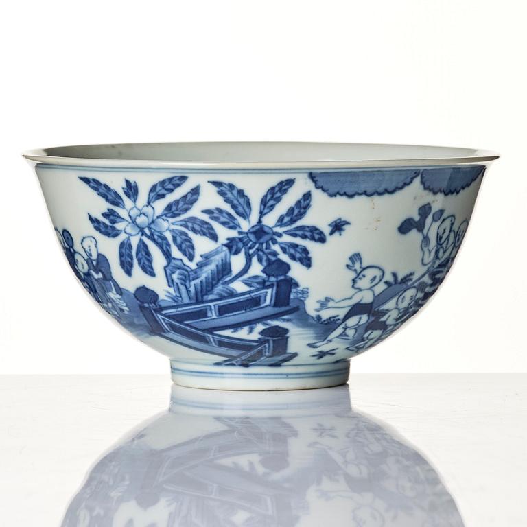 A blue and white 'Yingzi' (Boys at play) bowl, Qing dynasty with a Daouguang mark and of the period (1821-50).