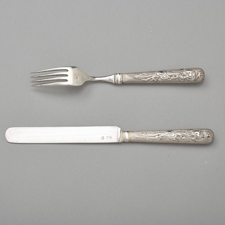 A Chinese silver cutlery set, Shanghai, Zee Wo, early 20th Century (12 pieces).