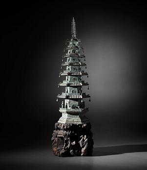 A large bronze pagoda, Qing dynasty (1644-1912).