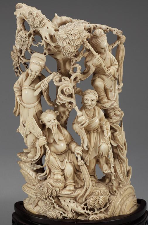 Two ivory carvings of of the eight Lohans, late Qing dynasty, early 20th Century.
