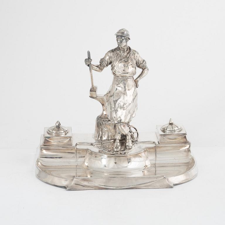 A silver plated inkwell, Kayser, Germany.