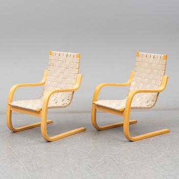 ALVAR AALTO, fåtöljer, ett par, modell 406, Artek 1900-talets slut.