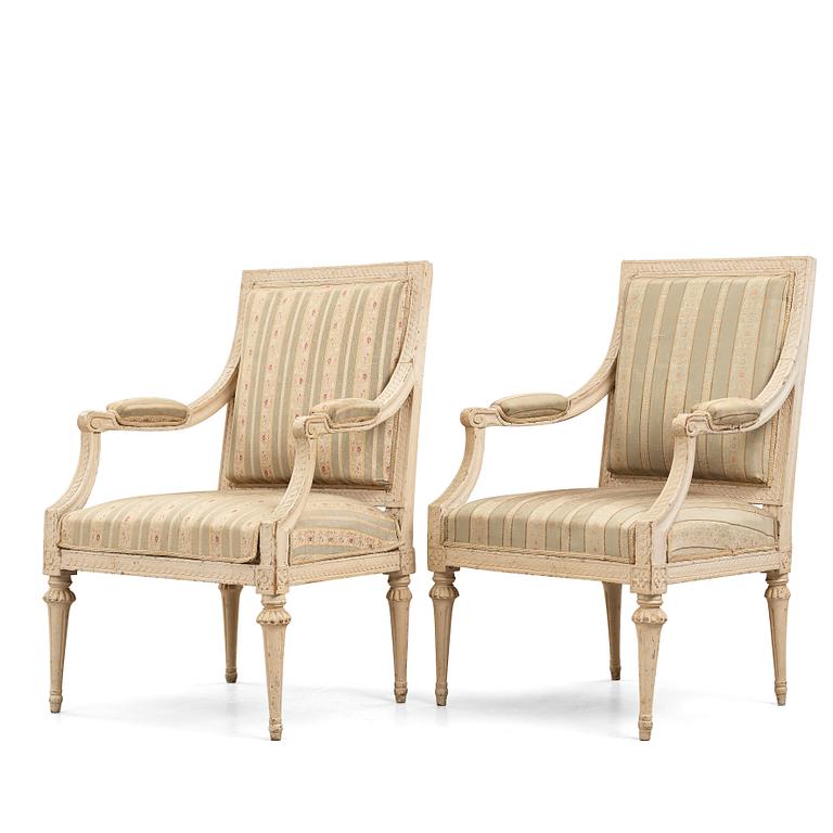 A pair of Gustavian late 18th century armchairs.