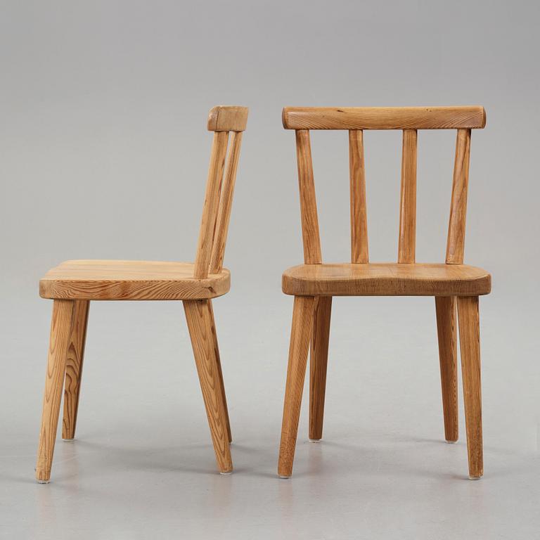 Axel Einar Hjorth, a set of six "Utö" stained pine chairs, Nordiska Kompaniet, Sweden 1930's.