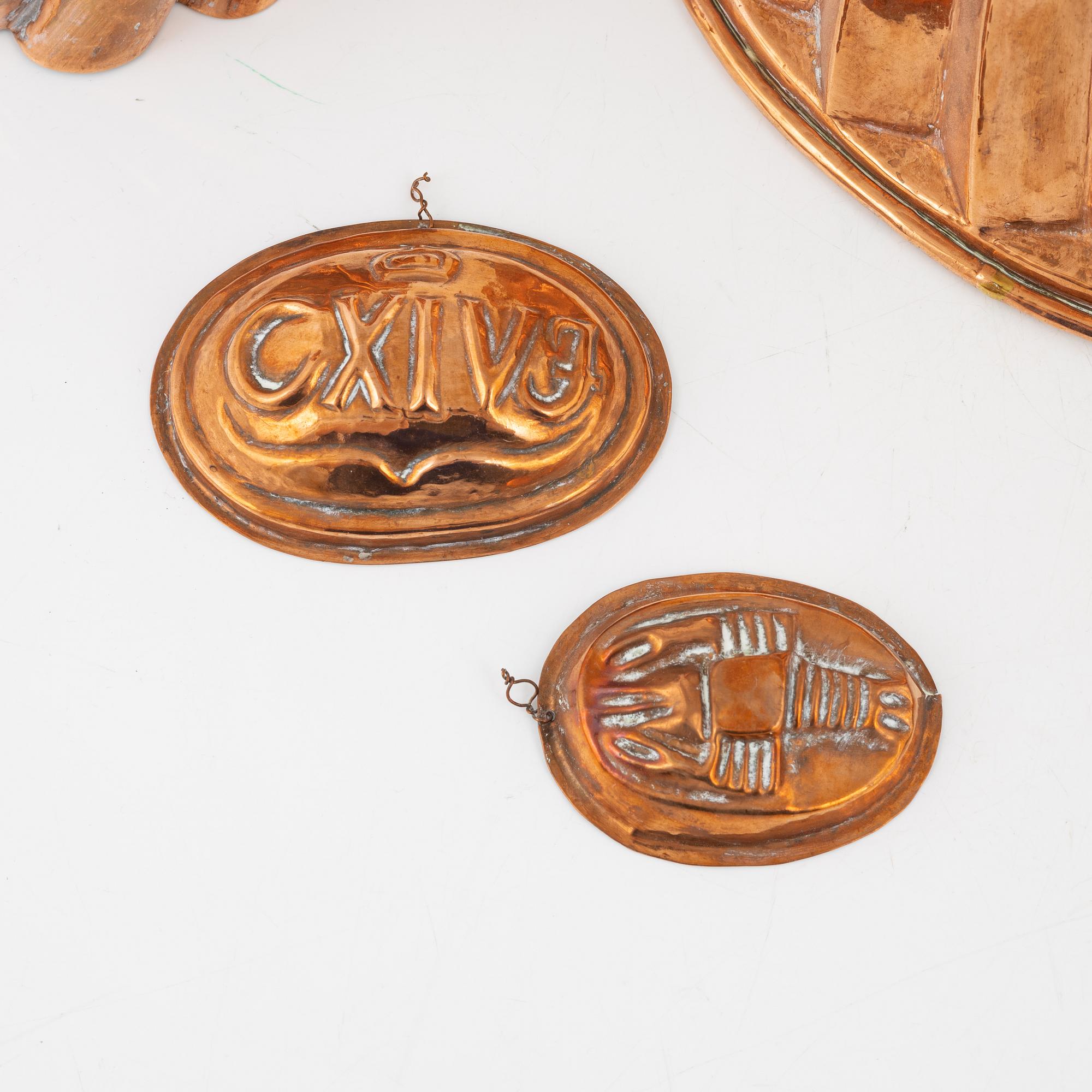 Copper moulds, 19th century (8 pieces).