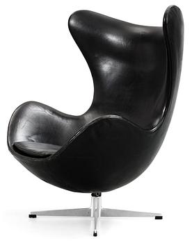 An Arne Jacobsen black leather 'Egg' chair, Fritz Hansen, Denmark 1960's.