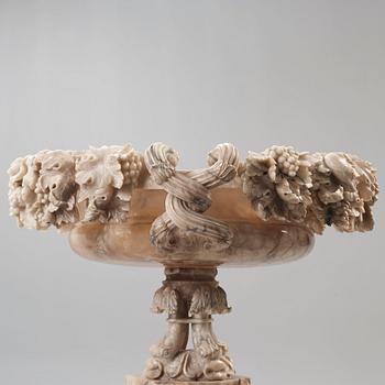 A late 19th century, probably Italian, alabaster urn with handles.