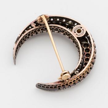 BROSCH, SILVER, GULD, besatt med rosenslipade diamanter,