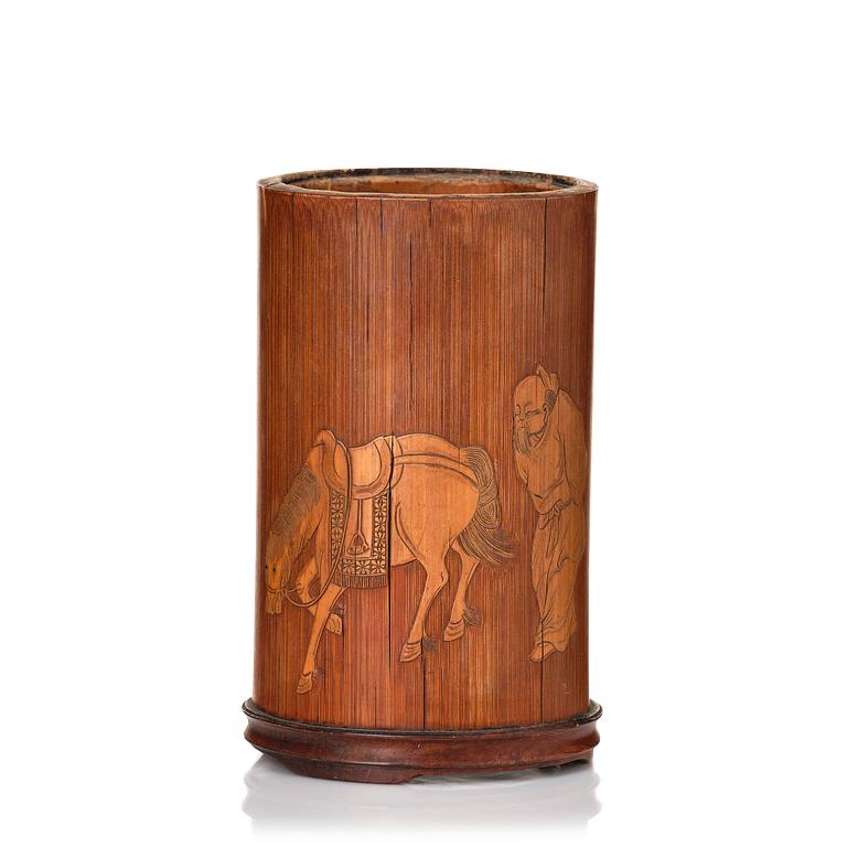 A bamboo brush pot, late Qing dynasty, circa 1900.