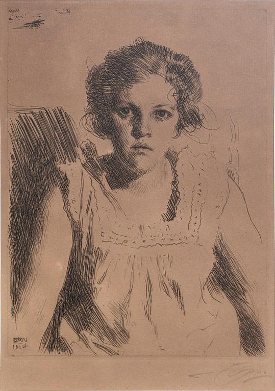 Anders Zorn, etsning, 1914, signerad.