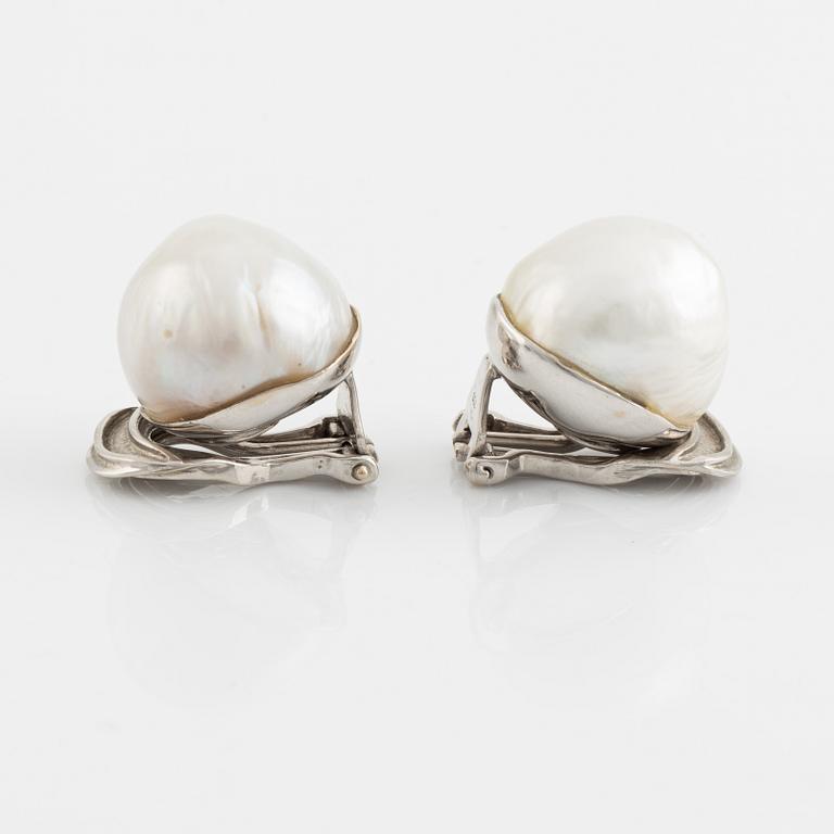 White gold and large baroque South sea pearl earrings.