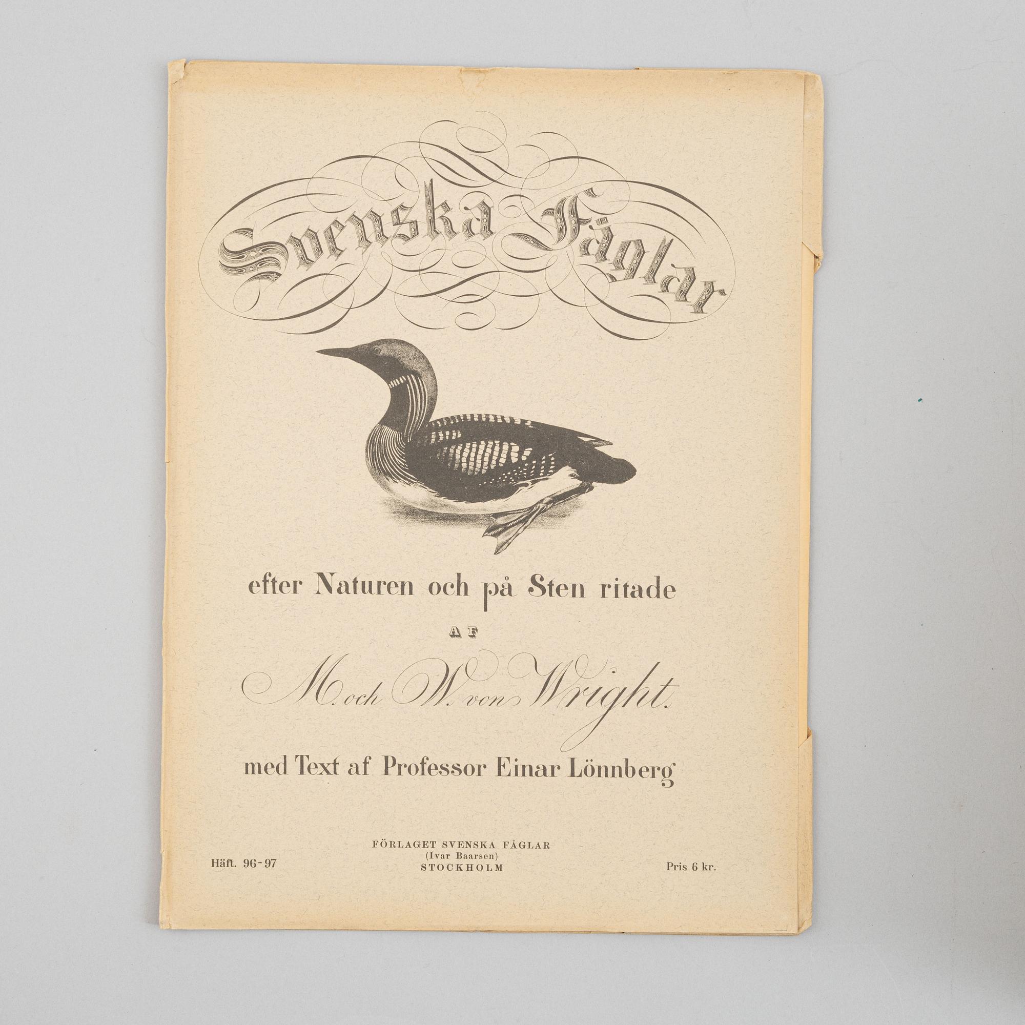 Bröderna von Wright, planschverk samt bok, "Svenska Fåglar", Ivar Baarsens förlag, Stockholm 1924-27.