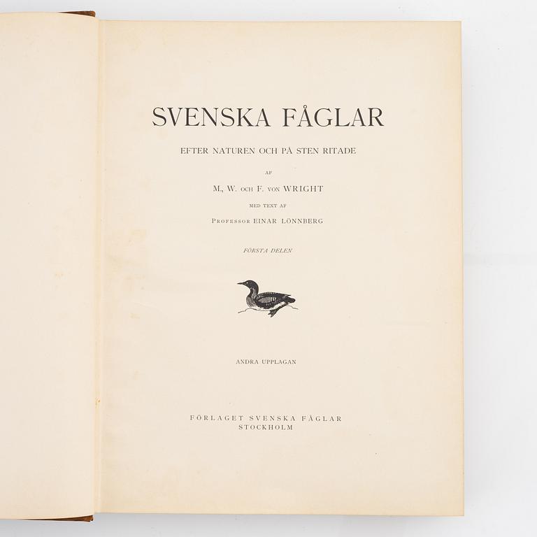 Bokband, 3 st, "Svenska Fåglar" av bröderna von Wright.