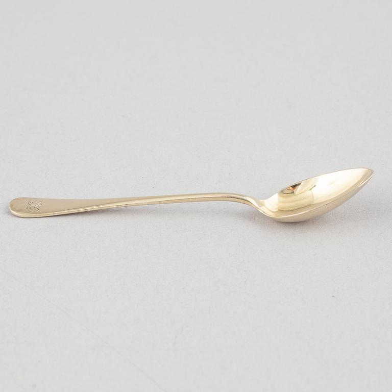 Twelve silver gilt coffee spoons, GAB, Stockholm, 1927.