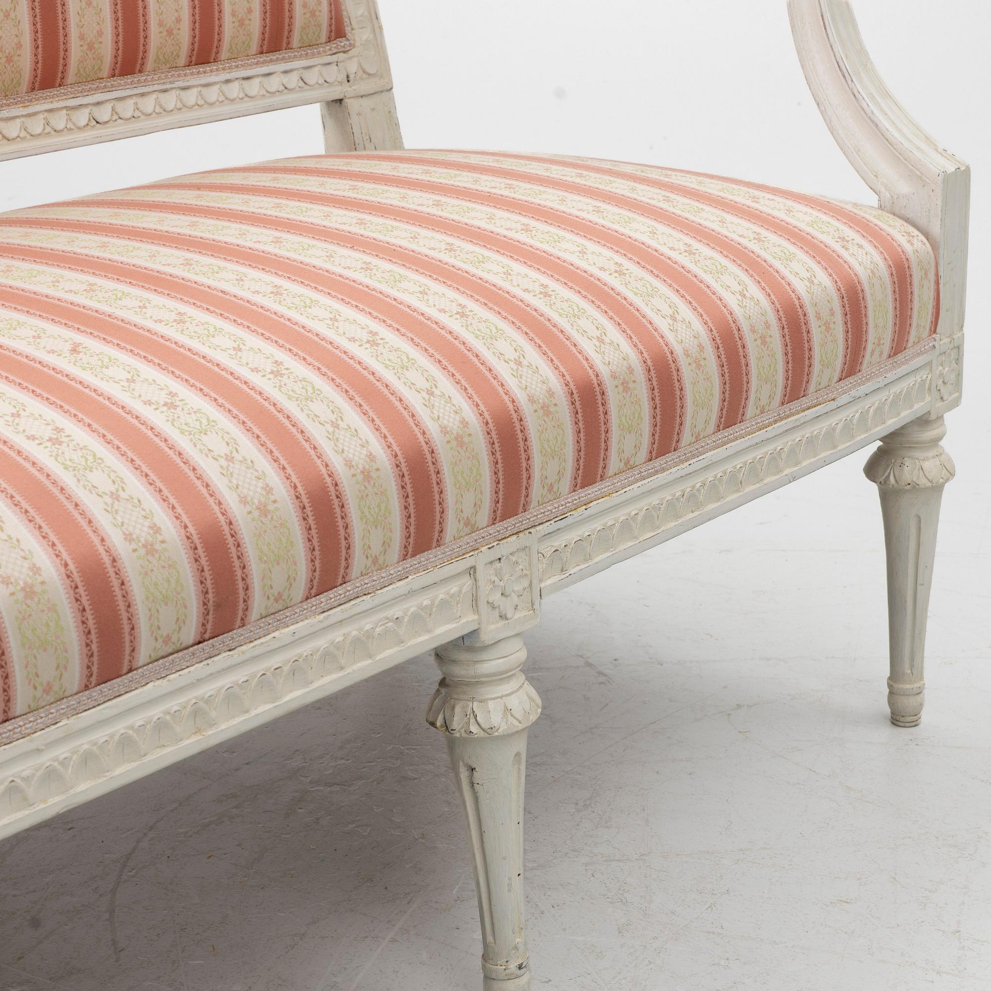 A Gustavian sofa, late 18th century.