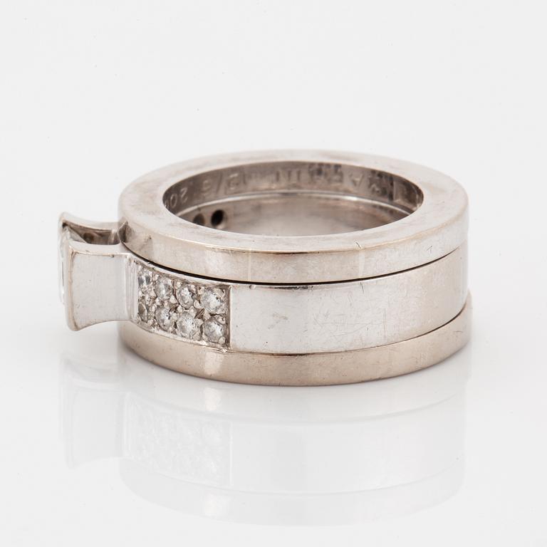 Rolf Karlsson, Three rings, 18K white gold with princess-cut and brilliant-cut diamonds, and two band rings.