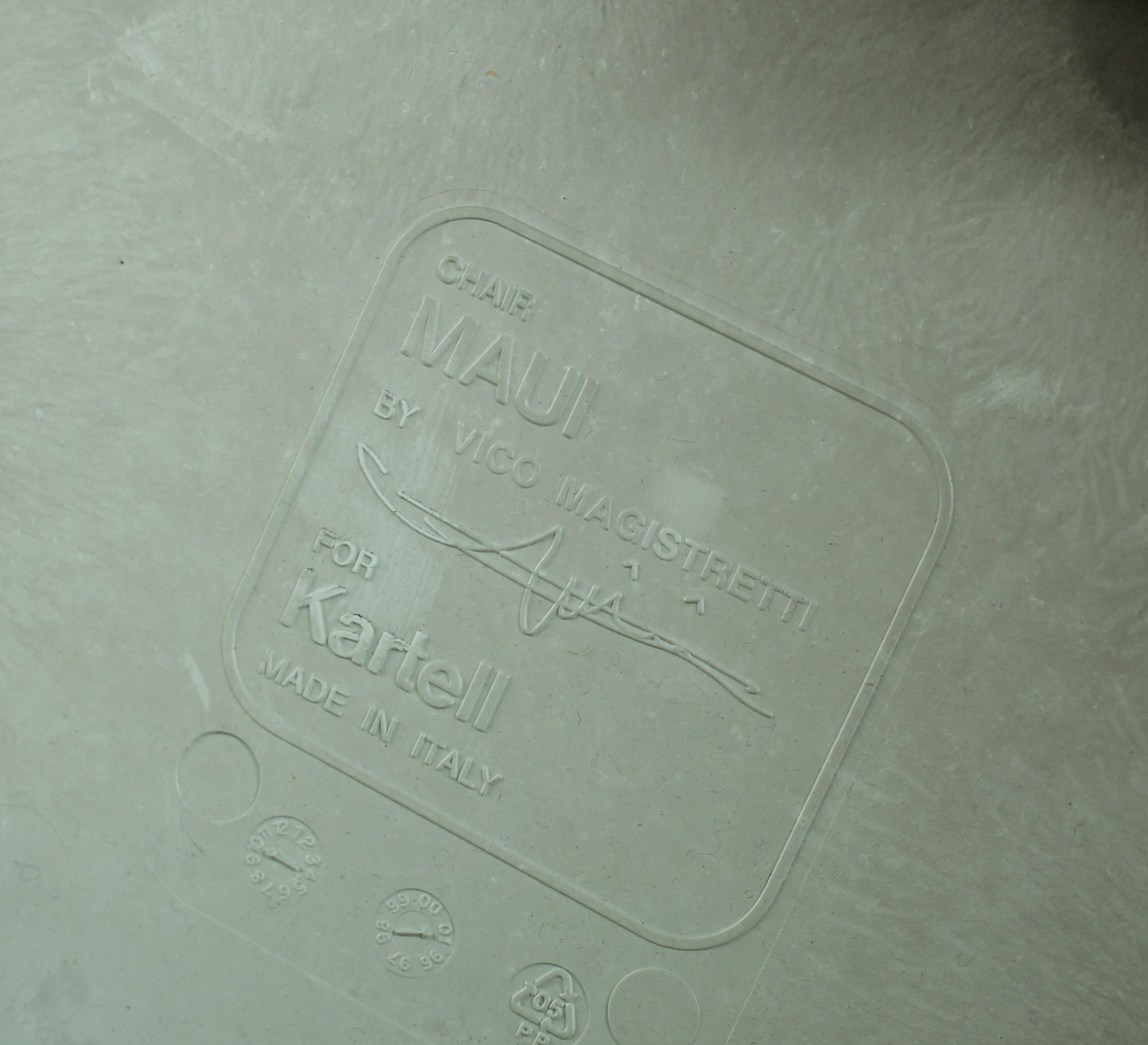 STOLAR, 7 st, "Maui", Vico Magistretti, Kartell, Italien, 1900-talets fjärde kvartal.