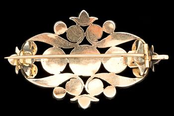 BROSCH, 18K guld samt silver med rosenslipade diamanter. 1800-talets andra hälft. Vikt 15 g.