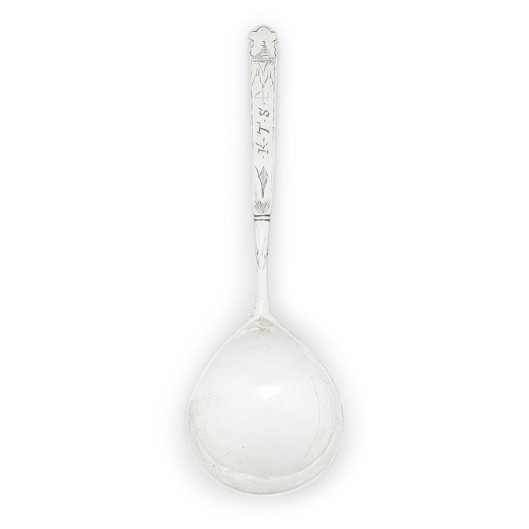 Sked, silver, sannolikt Skandinavien, 1600-tal, oidentifierad mästare, graverad 1649.