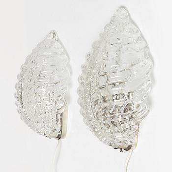 Fritz Kurz, a pair of model 'KD 924' wall lamps, Orrefors, Sweden, 1950's/60's.