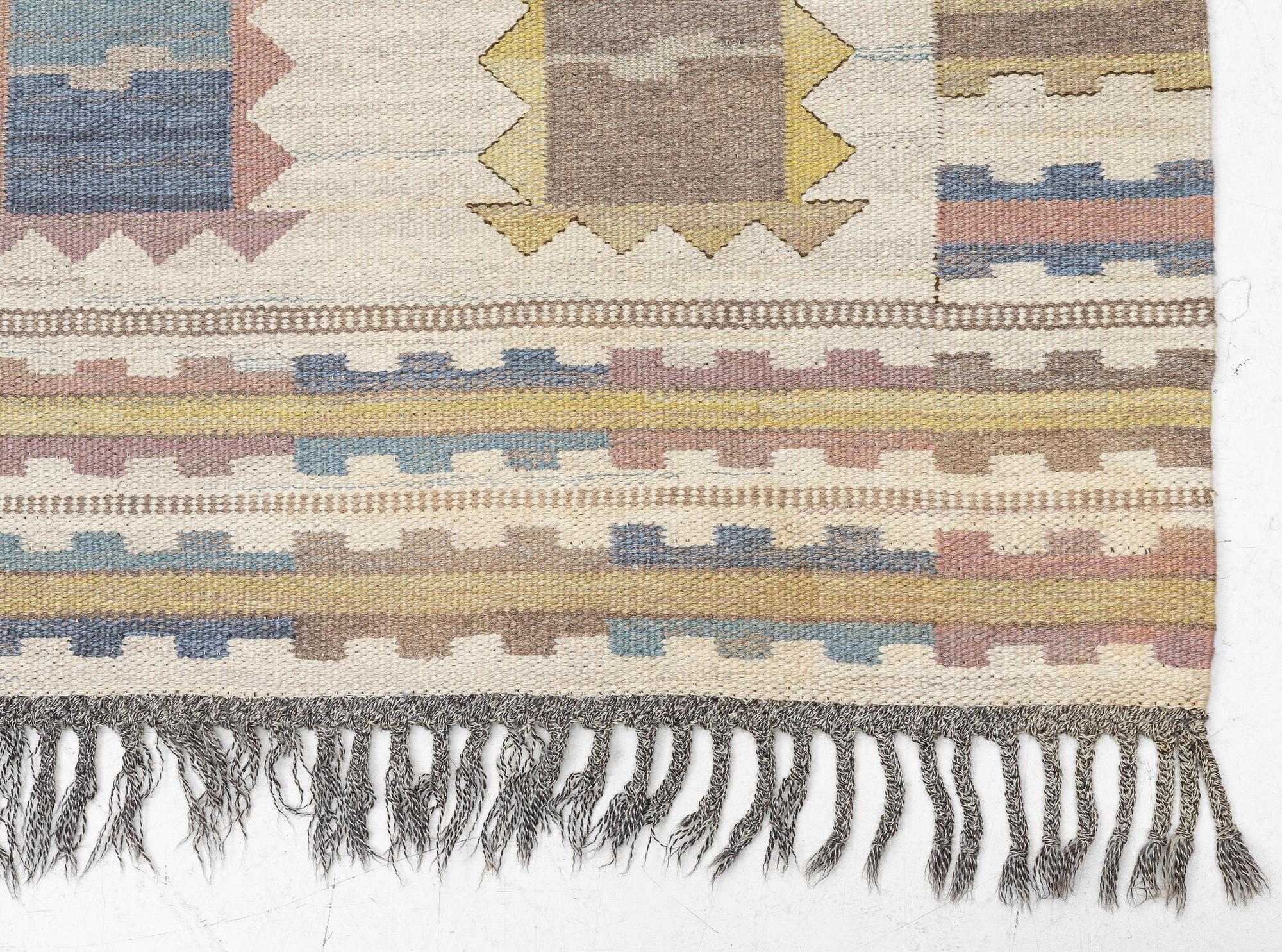 Märta Måås-Fjetterström, a carpet, 'Ljusa plador', flat weave, c. 257 x 203 cm, signed AB MMF.