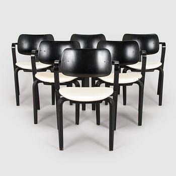 Ilmari Tapiovaara, a set of six 1960s 'Aslak' armchairs for Asko, Finland.