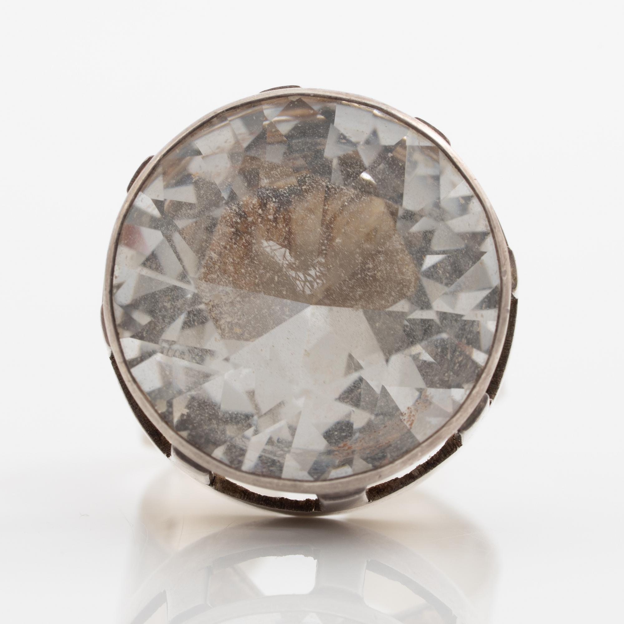 Arm ring and ring, silver with rock crystal, arm ring by Gert Thysell,