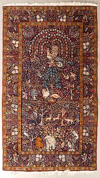 Carpet Kirman semi-antique figural approx. 263x147 cm.