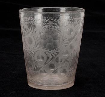 BÄGARE, glas, barock, 1700-tal.