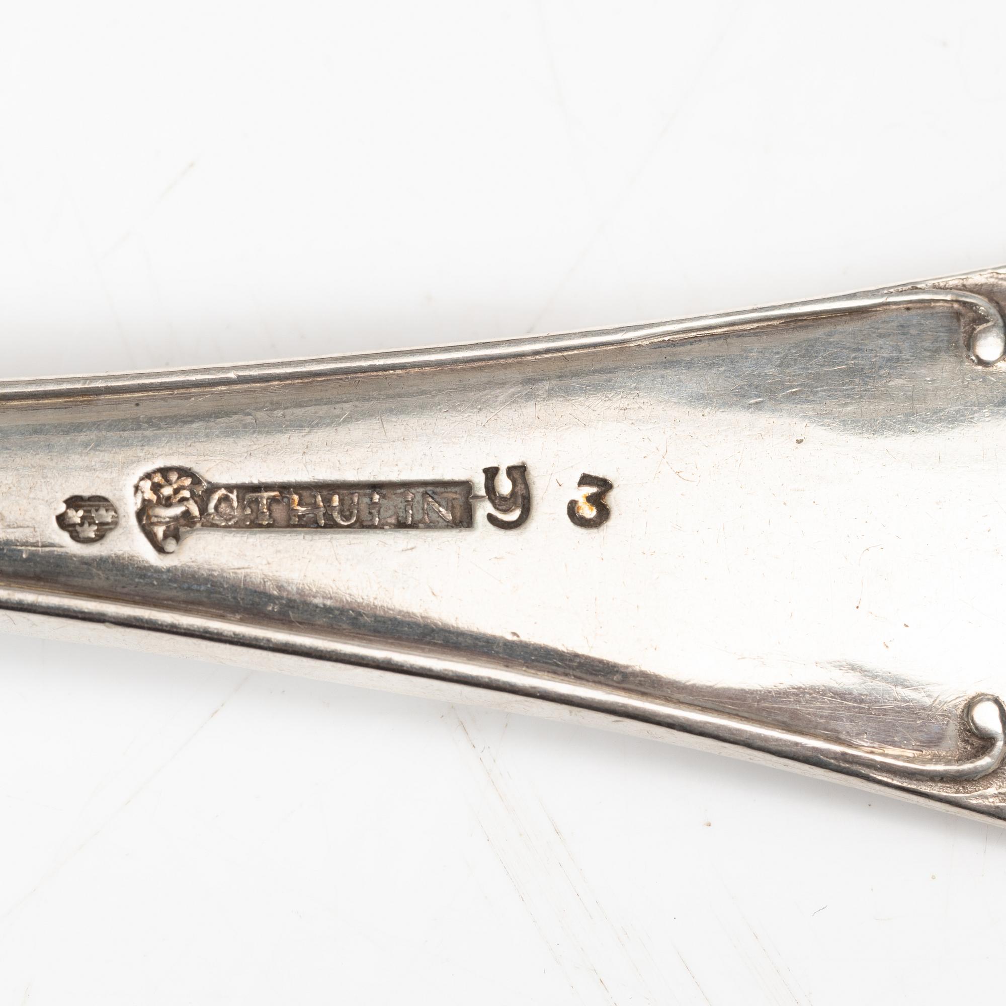 Six Swedish silver forks, mark of Conrad Thulin, Landskrona 1829.