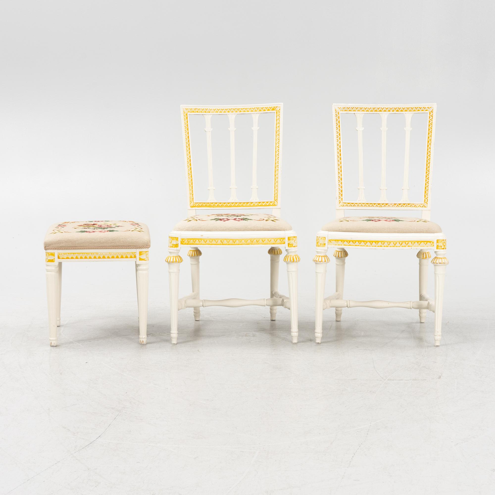 Erik Öhrmark, A pair of Gustavian chairs, around 1800, and and a footstool 20th century.