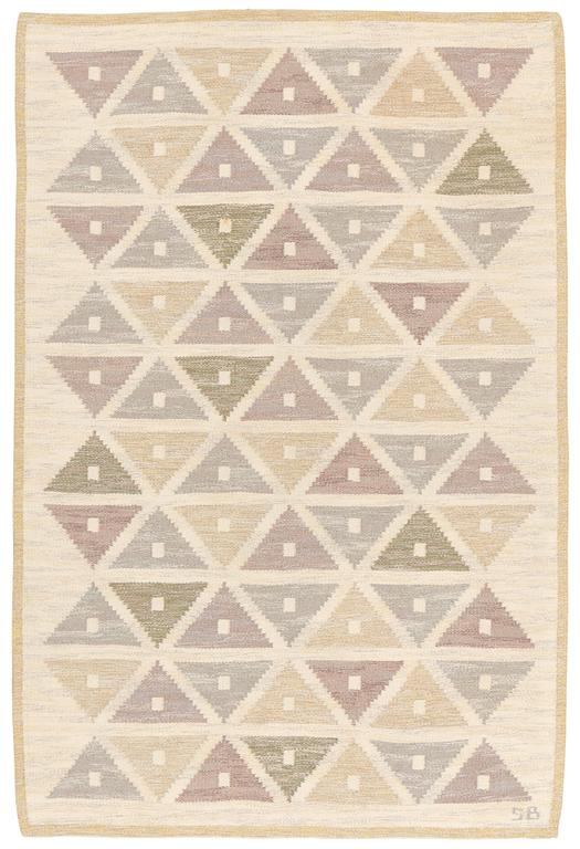 Sigvard Bernadotte, a carpet, "Harlequin", flat weave, ca 240 x 161,5 cm, signed SB.