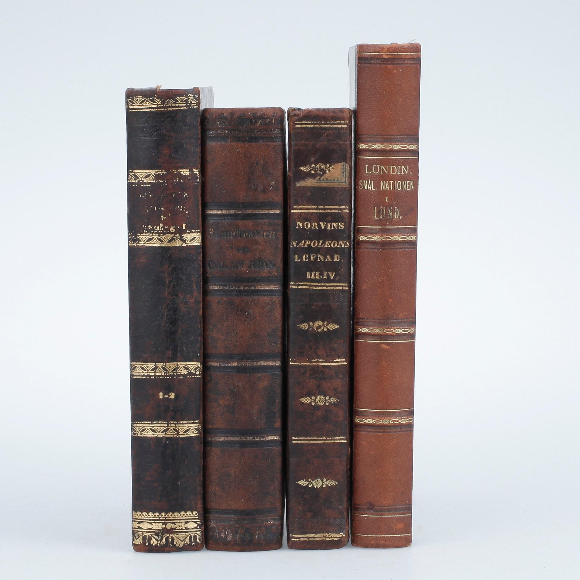 BOKPARTI, 4 volymer, bla Historiens Philosophi, 1-2, av Friedrich von Schlegel, Stockholm 1841.