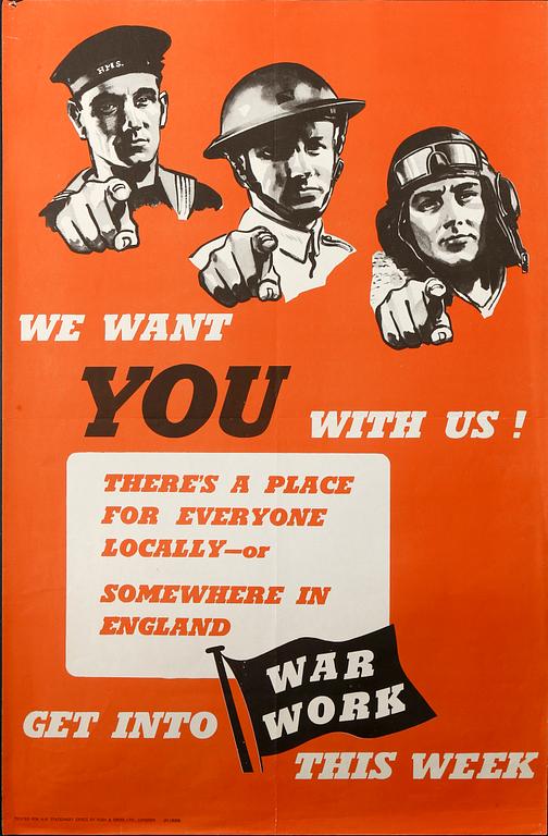 KRIGSAFFISCH, We want YOU, England 1940-tal.