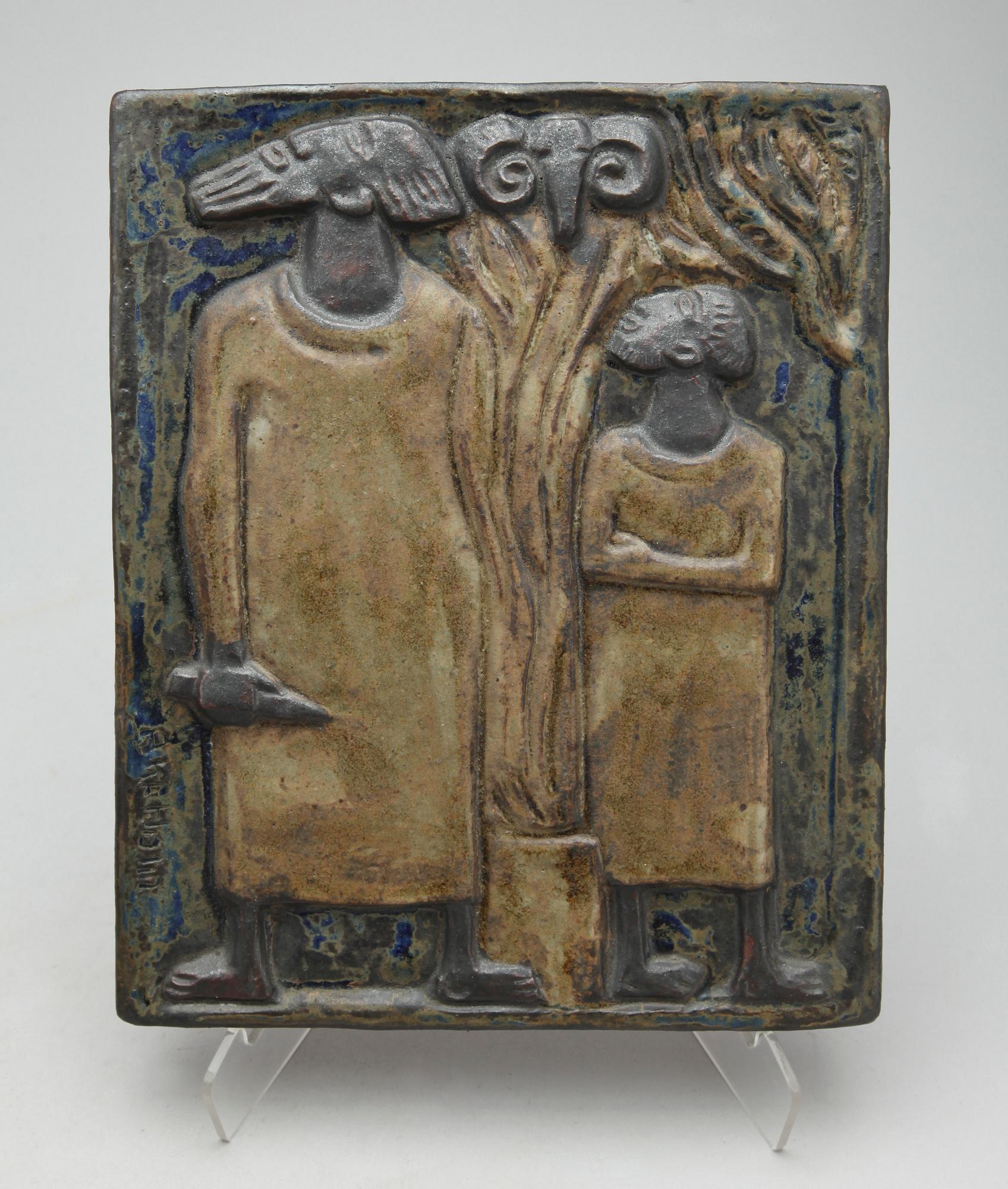 VÄGGRELIEF, stengods, Åke Holm, signerad.