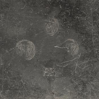 BRÄNNVINSPLUNTOR, två stycken, av Hans Wicksten (en märkt 1808), mästare i Västerås 1782-1810/14.