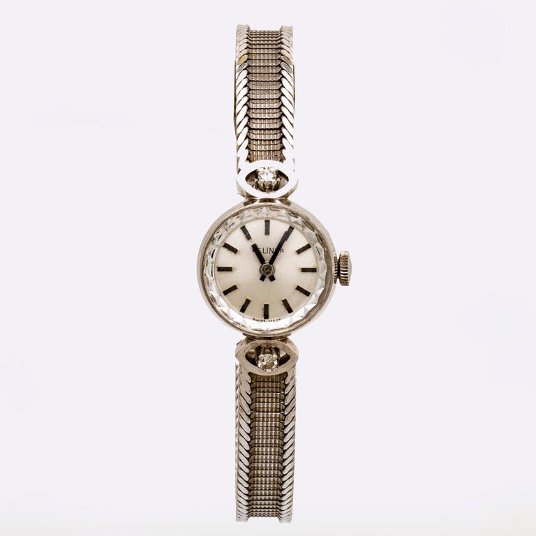 Wrietwatch Belina, 18K whitegold 2 single-cut diamonds, 15 mm, manual.