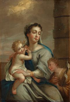 417. Gottfried Kneller Hans efterföljd, Madonnan med barnet och Johannes döparen.