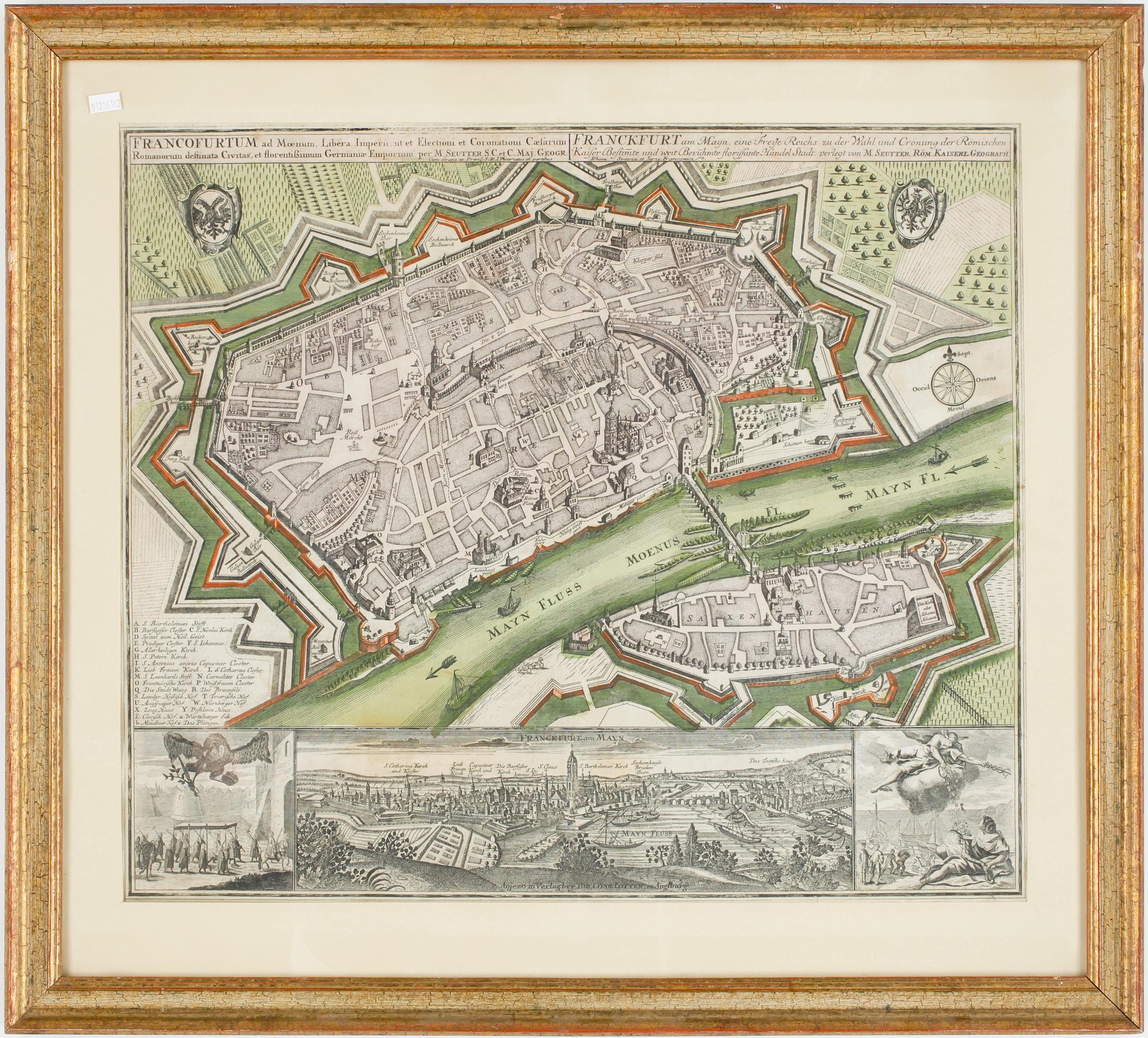 MATTHAEUS SEUTTER, karta, gravyr, "Franckfurt", 1700-tal.