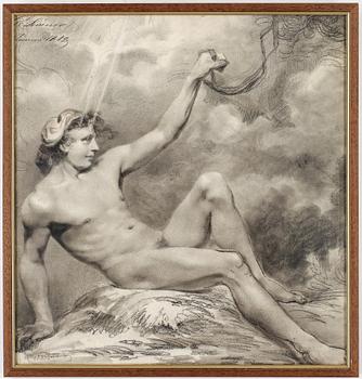 Josef Wilhelm Wallander · JOSEF WILHELM WALLANDER, teckning, blandteknik, signerad o daterad 1842.