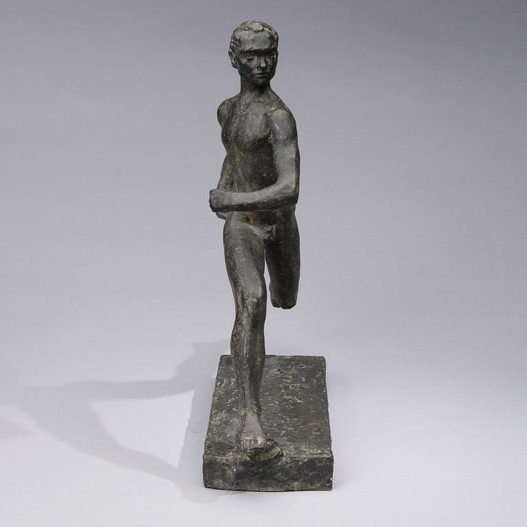 WÄINÖ AALTONEN, skulptur, "Paavo Nurmi", metallegering, 1950-tal.