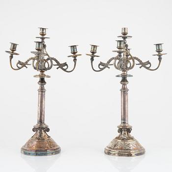 A pair of silver plate candelabra, Eneret, Astral, Denmark, late 19th century.