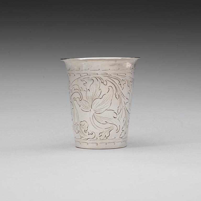 A Swedish 18th century parcel-gilt beaker, marks of Hans Jacob Schmit, Karlskrona 1712-1714 , contol mark Jöran Albin.