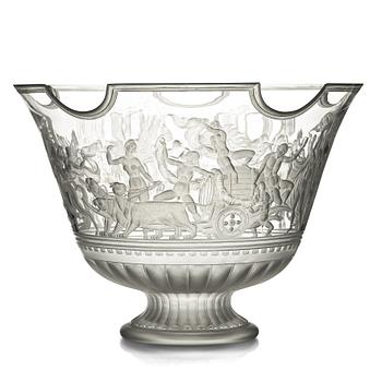 238. Simon Gate, a Swedish Grace engraved "Bacchus" bowl, Orrefors, Sweden 1926, engraved by Arthur Diessner.