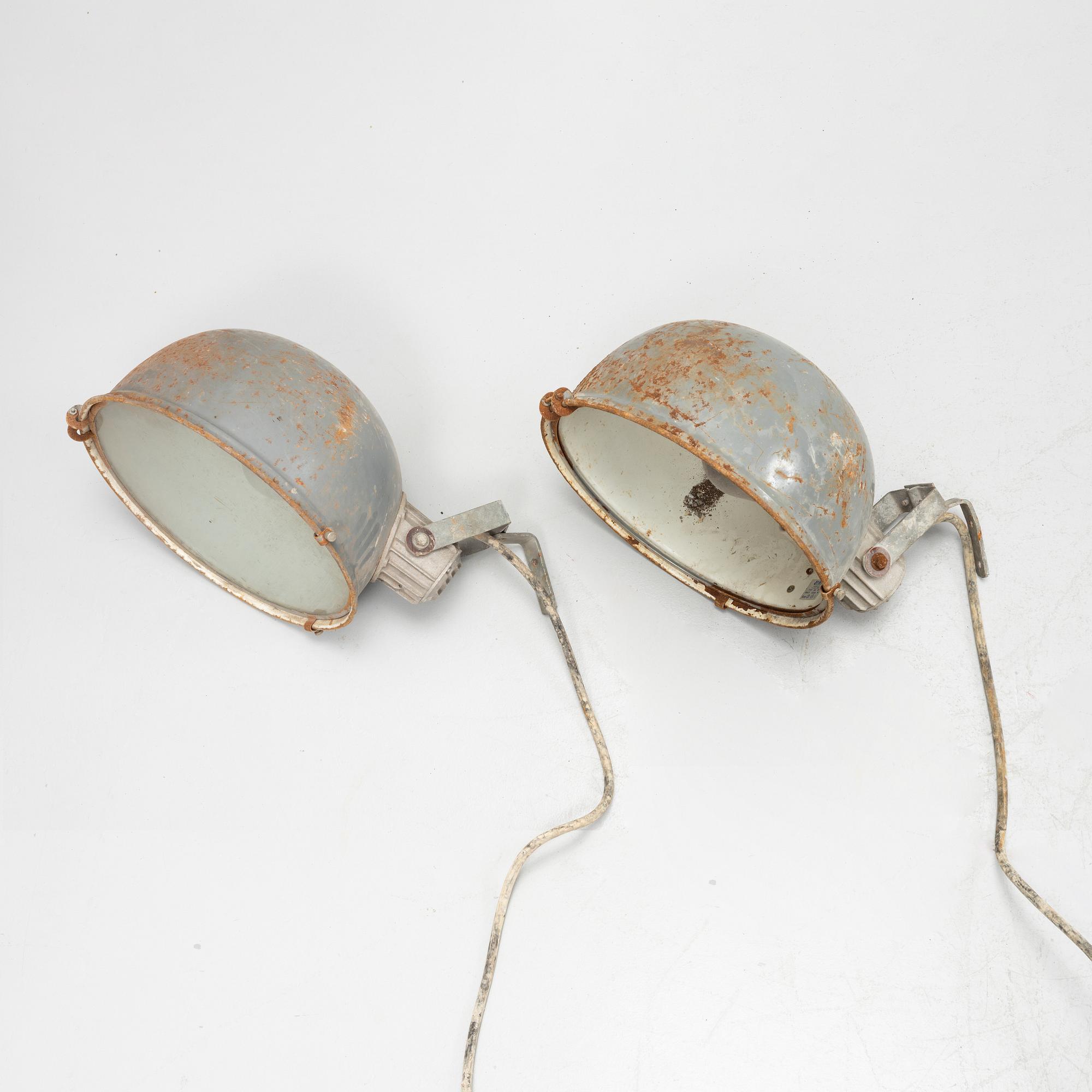 A pair of metal industrial wall lamps, El-Be Södertälje Sweden, second half of the 20th century.
